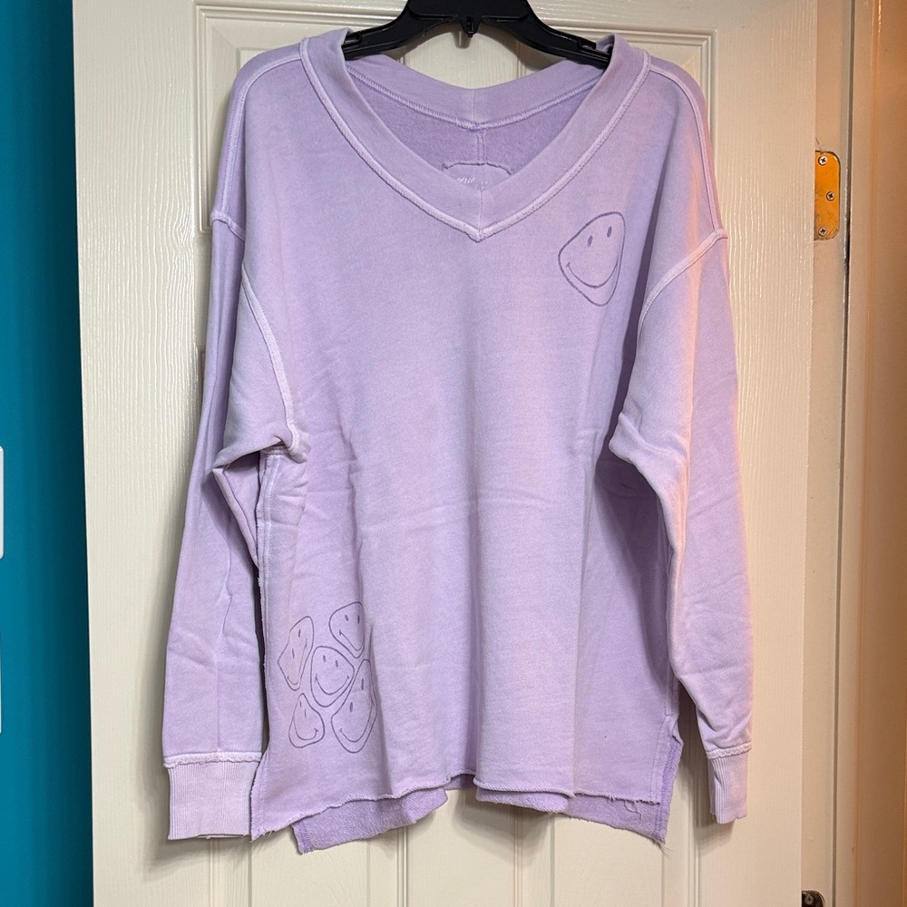aerie Lavender V-Neck Smiley Face Sweater